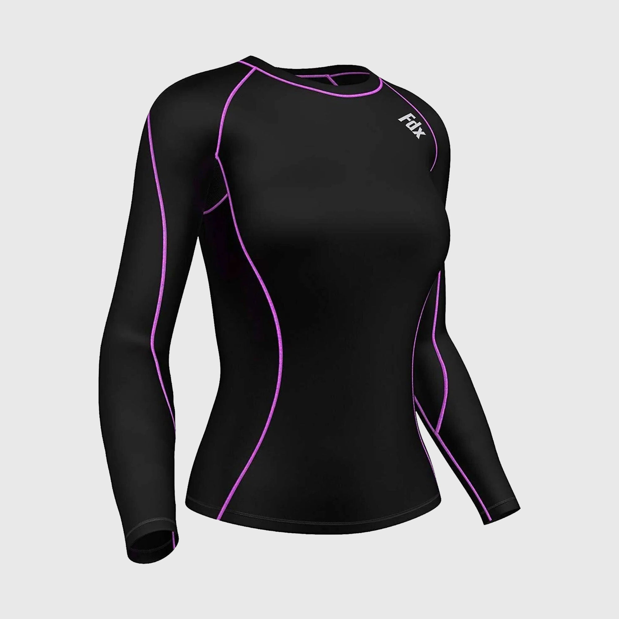 Fdx Women's Purple 7 Black Long Sleeve Ultralight Compression Top Running Gym Workout Wear Rash Guard Stretchable Breathable Quick Dry - Monarch