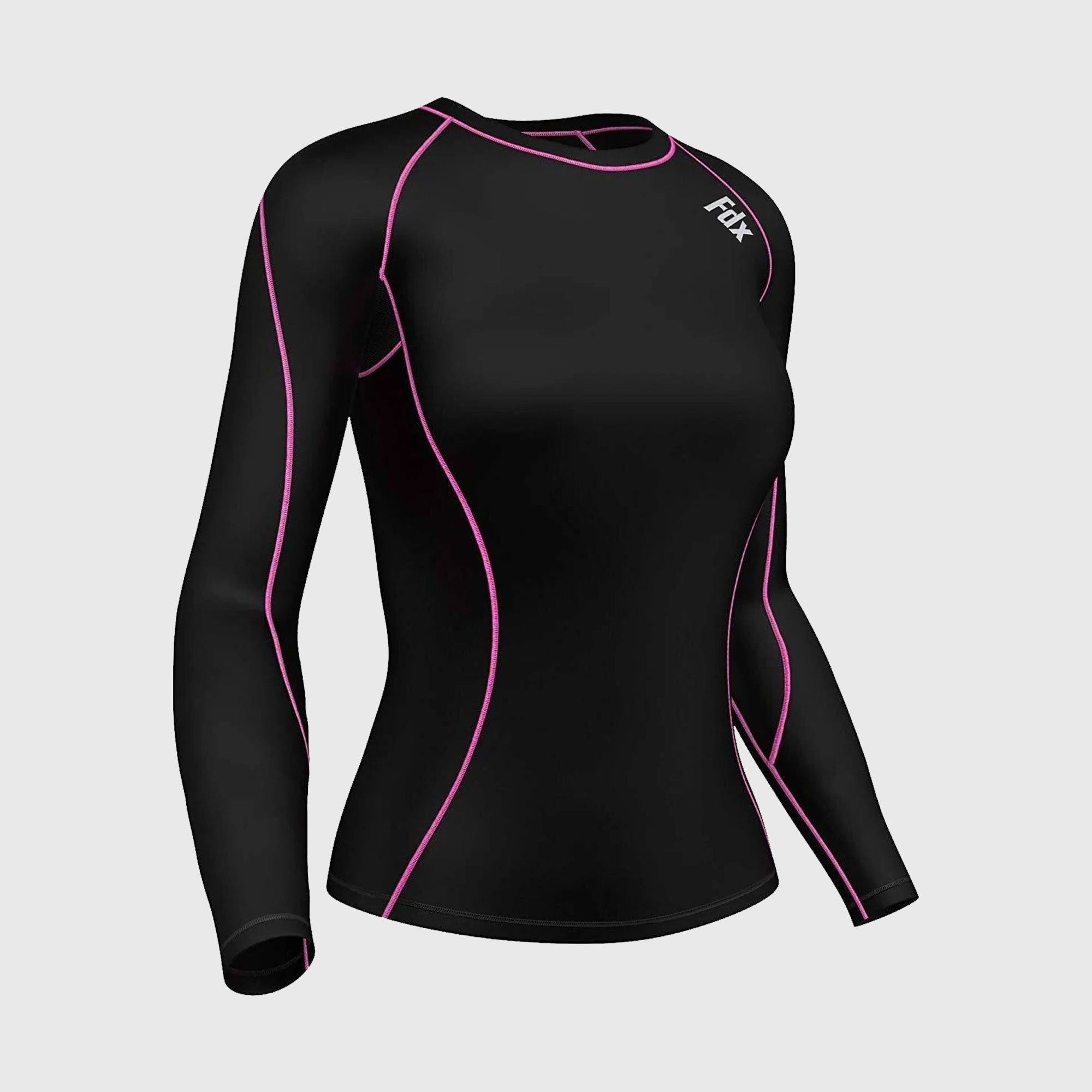 Fdx Women's Black & pink Long Sleeve Ultralight Compression Top Running Gym Workout Wear Rash Guard Stretchable Breathable Quick Dry - Monarch