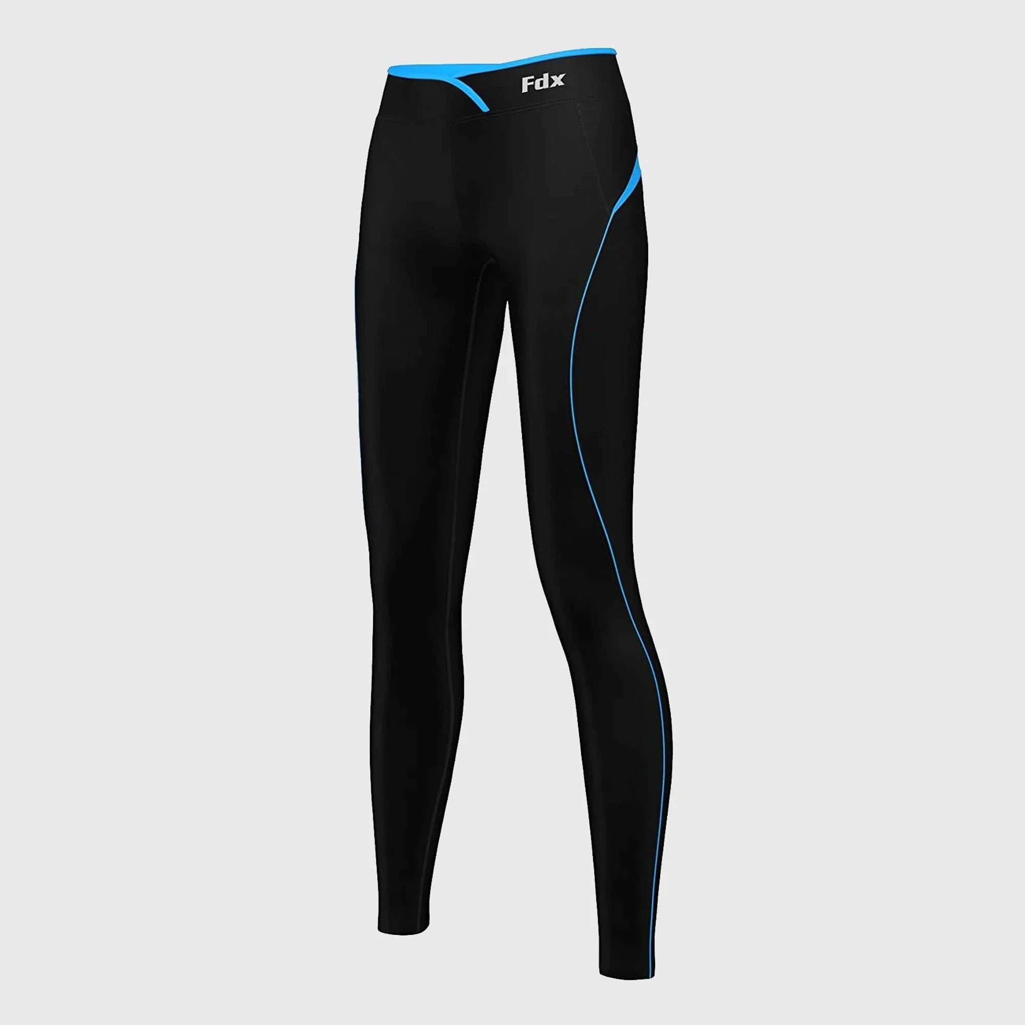 Fdx Black & Sky Blue Compression Tights Leggings Gym Workout Running Athletic Yoga Elastic Waistband Strechable Breathable Training Jogging Pants - P2