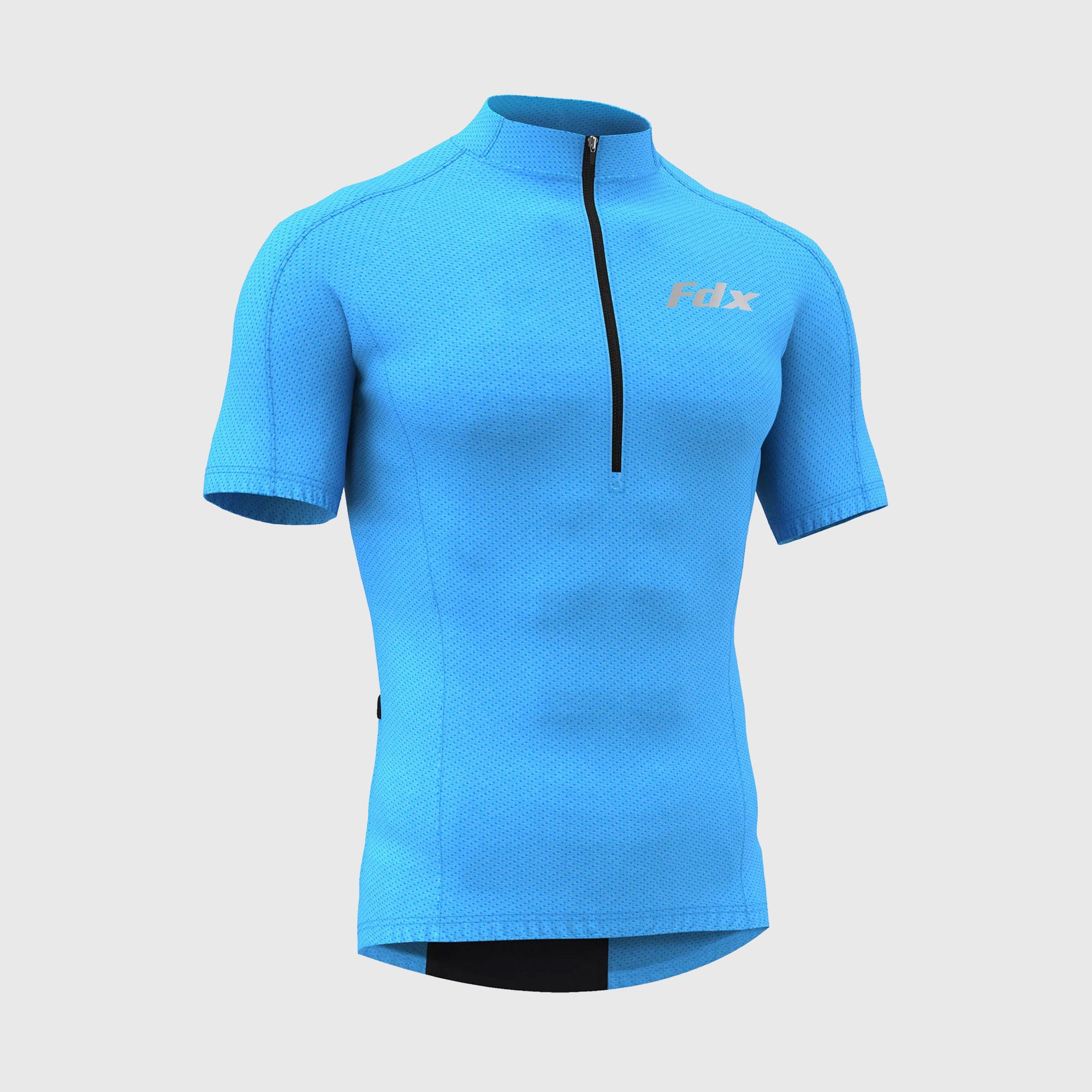 Fdx Mens Blue Short Sleeve Cycling Jersey for Summer Best Road Bike Wear Top Light Weight, Full Zipper, Pockets & Hi-viz Reflectors - Pace