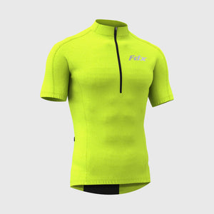 Fdx Mens Yellow Short Sleeve Cycling Jersey for Summer Best Road Bike Wear Top Light Weight, Full Zipper, Pockets & Hi-viz Reflectors - Pace