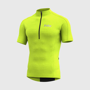 Fdx Mens Yellow Short Sleeve Cycling Jersey for Summer Best Road Bike Wear Top Light Weight, 3/4 Zipper, Pockets & Hi-viz Reflectors - Pace
