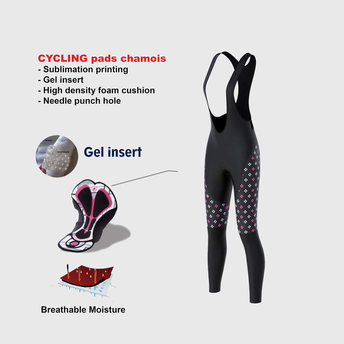 Fdx Womens Black & Pink & Gel Padded Cycling Bib Tights For Winter Roubaix Thermal Fleece Reflective Warm Leggings - Ripple Bike Pants