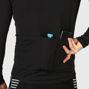 Fdx Mens Storage Pockets Blue & Black Long Sleeve Cycling Jersey for Winter Roubaix Thermal Fleece Road Bike Wear Top Full Zipper, Pockets & Hi-viz Reflectors - Viper