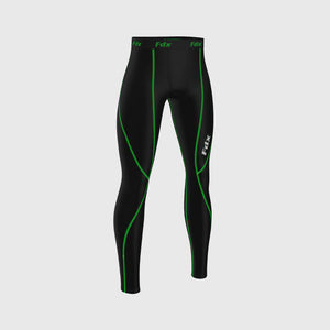 Men's Black & Green Compression Tights Leggings Gym Workout Running Athletic Yoga Elastic Waistband Stretchable Breathable Training Jogging Pants - UK