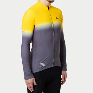 Fdx Mens Warm Long Sleeve Cycling Jersey Yellow for Winter Roubaix Thermal Fleece Road Bike Wear Top Full Zipper, Pockets & Hi-viz Reflectors - Duo