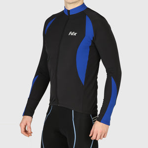 Fdx Mens Black & Blue Full Sleeve Cycling Jersey for Winter Roubaix Thermal Fleece Road Bike Wear Top Full Zipper, Pockets & Hi-viz Reflectors - Viper