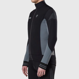 Fdx Long Sleeve Cycling Jersey for Mens Black & Grey Winter Roubaix Thermal Fleece Road Bike Wear Top Full Zipper, Pockets & Hi-viz Reflectors - Thermodream