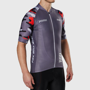 Fdx Mens Summer Cycling Short Sleeve Jersey Grey for Summer Best Road Bike Wear Top Light Weight, Full Zipper, Pockets & Hi-viz Reflectors - Camouflage