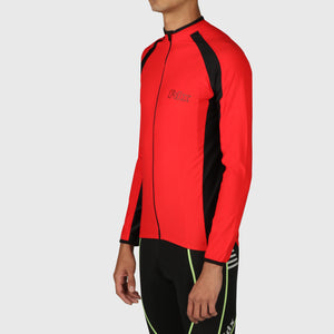 Fdx Mens Red Full Sleeve Cycling Jersey for Winter Summers All Seasons Road Bike Wear Top Full Zipper, Pockets & Hi-viz Reflectors - Transition