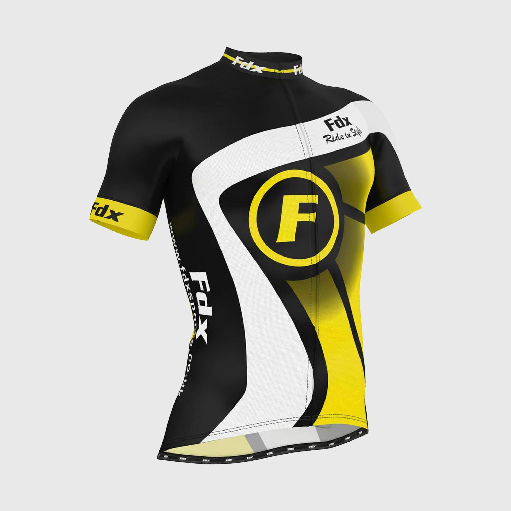Fdx Mens Black & Yellow Short Sleeve Cycling Jersey for Summer Best Road Bike Wear Top Light Weight, Full Zipper, Pockets & Hi-viz Reflectors - Signature