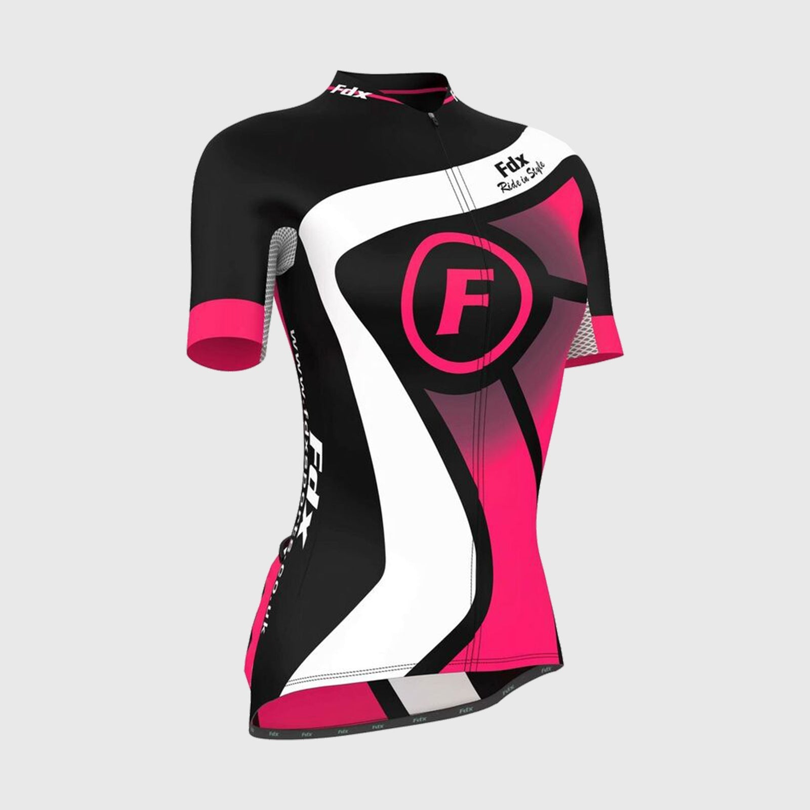 Fdx Womens Black & Pink Short Sleeve Cycling Jersey for Summer Best Road Bike Wear Top Light Weight, Full Zipper, Pockets & Hi-viz Reflectors - Signature