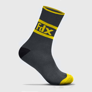 FDX Yellow & Grey Compression Socks Cycling - Breathable Seamless Toe Seams Athletic Sports Socks for Running, Walking, Work, Hiking, and Flight Travel
