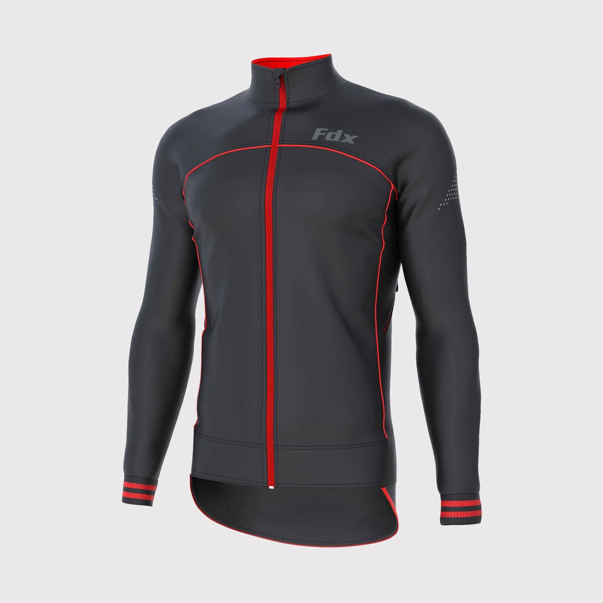 Fdx Mens Black & Red Cycling Jacket for Winter Thermal Casual Softshell Clothing Lightweight, Windproof, Waterproof & Pockets - Apollux