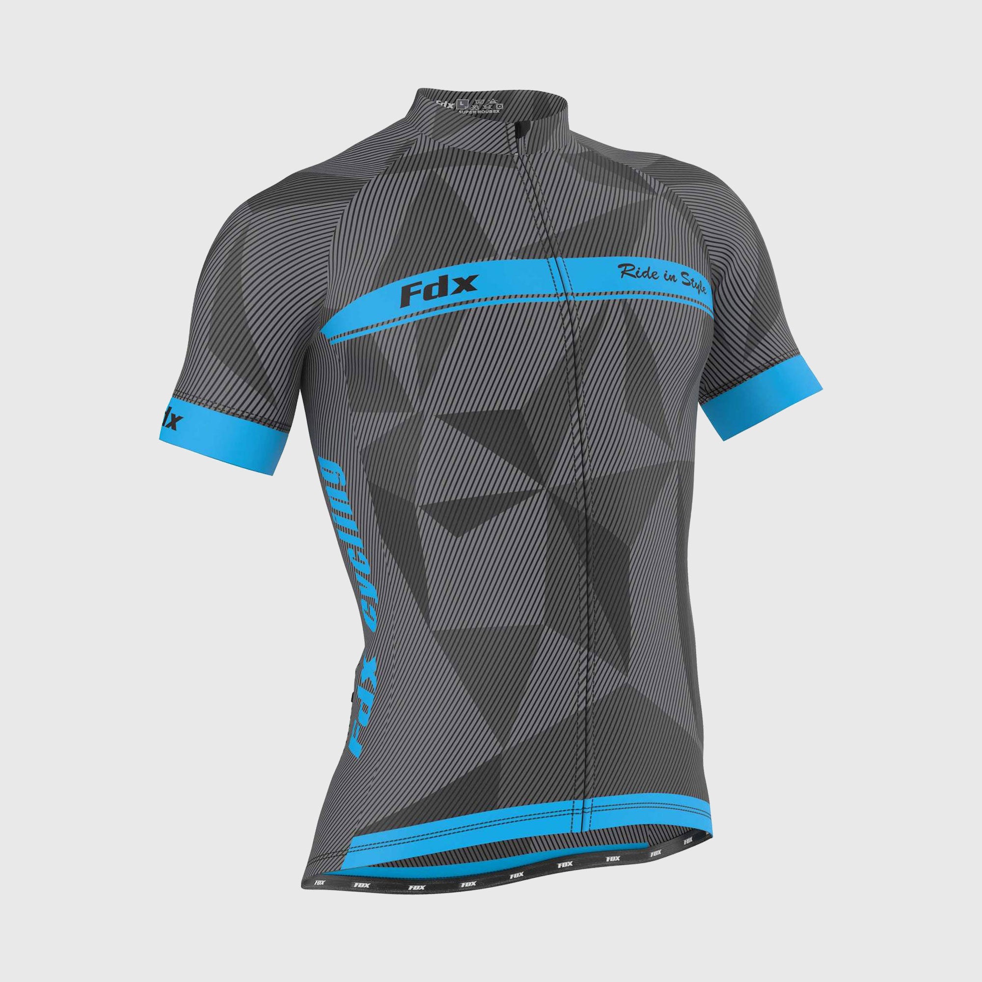 Fdx Mens Blue Short Sleeve Cycling Jersey for Summer Best Road Bike Wear Top Light Weight, Full Zipper, Pockets & Hi-viz Reflectors - Splinter