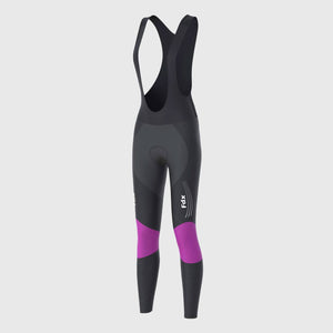 Fdx Womens Black & Purple Gel Padded Cycling Bib Tights For Winter Roubaix Thermal Fleece Hi Viz Reflectors Warm Leggings - Thermodream Bike Pants