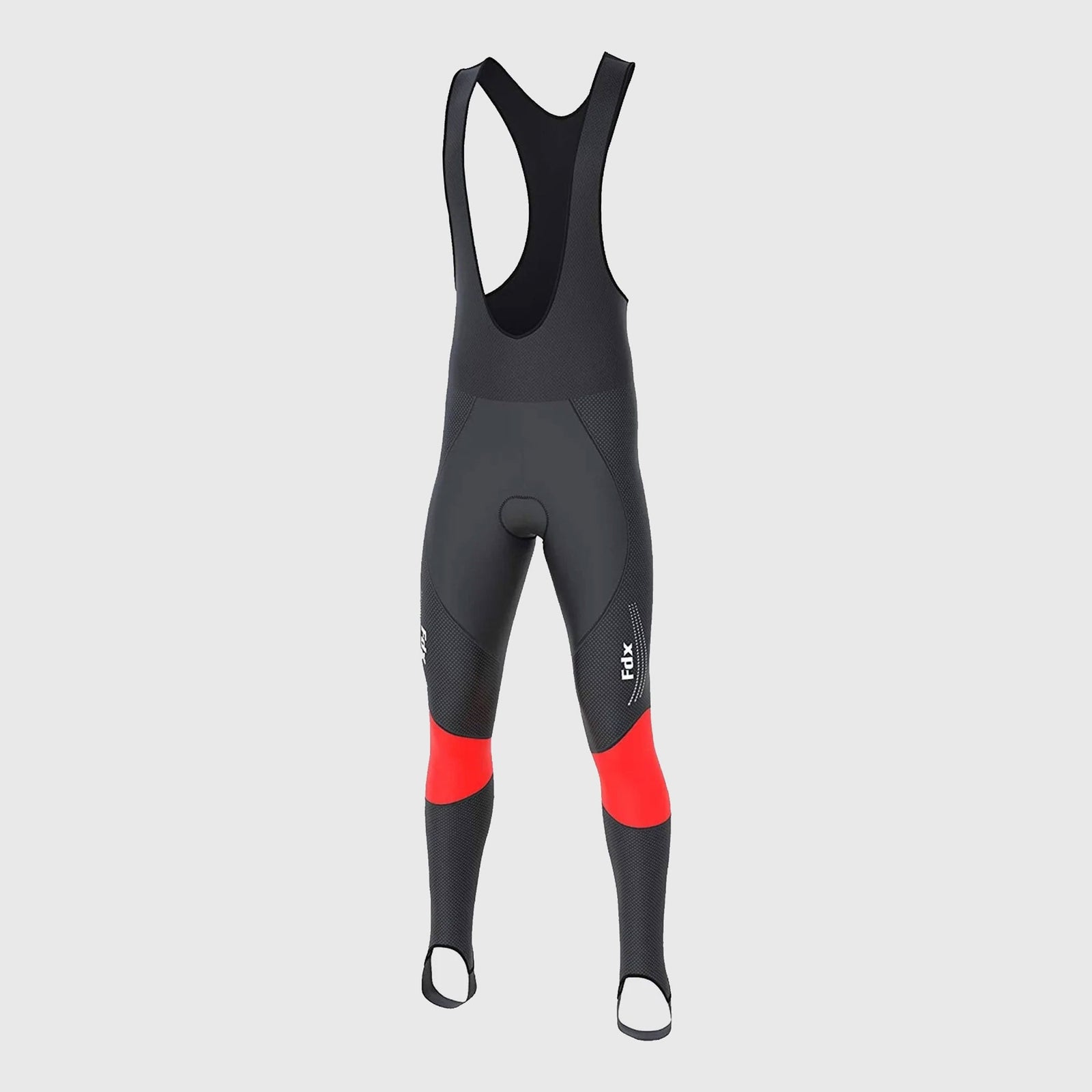 Fdx Mens Black & Red Gel Padded Cycling Bib Tights For Winter Roubaix Thermal Fleece Reflective Warm Leggings - Thermodream Bike Pants