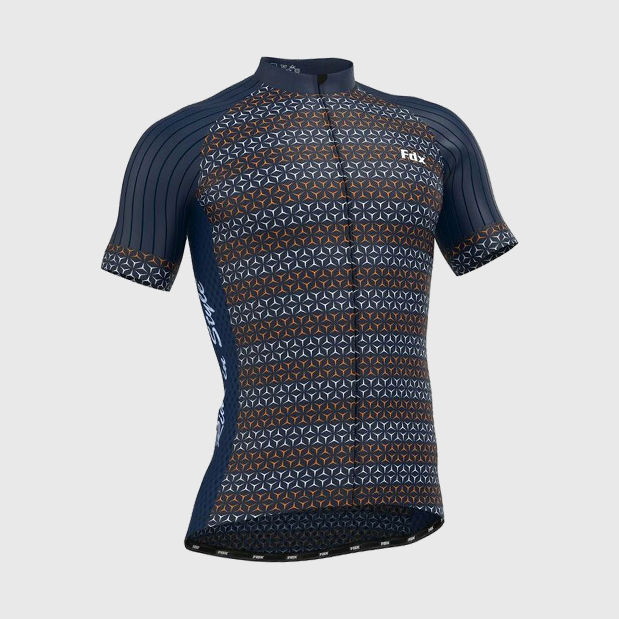 Fdx Mens Blue Short Sleeve Cycling Jersey for Summer Best Road Bike Wear Top Light Weight, Full Zipper, Pockets & Hi-viz Reflectors - Vega