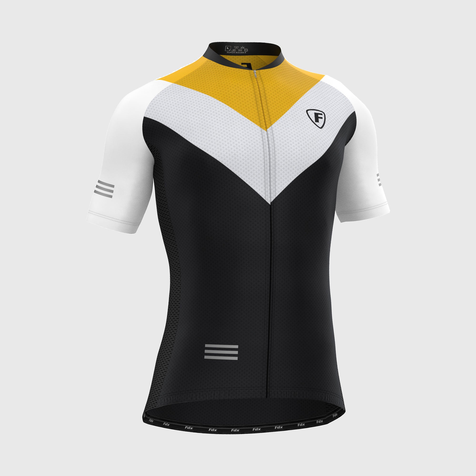 Fdx Mens Black & Yellow Short Sleeve Cycling Jersey for Summer Best Road Bike Wear Top Light Weight, Full Zipper, Pockets & Hi-viz Reflectors - Velos