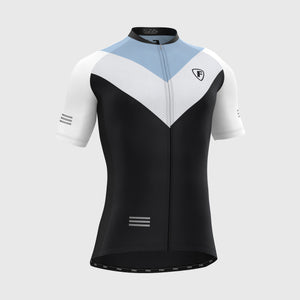 Fdx Mens Black & Blue Short Sleeve Cycling Jersey for Summer Best Road Bike Wear Top Light Weight, Full Zipper, Pockets & Hi-viz Reflectors - Velos