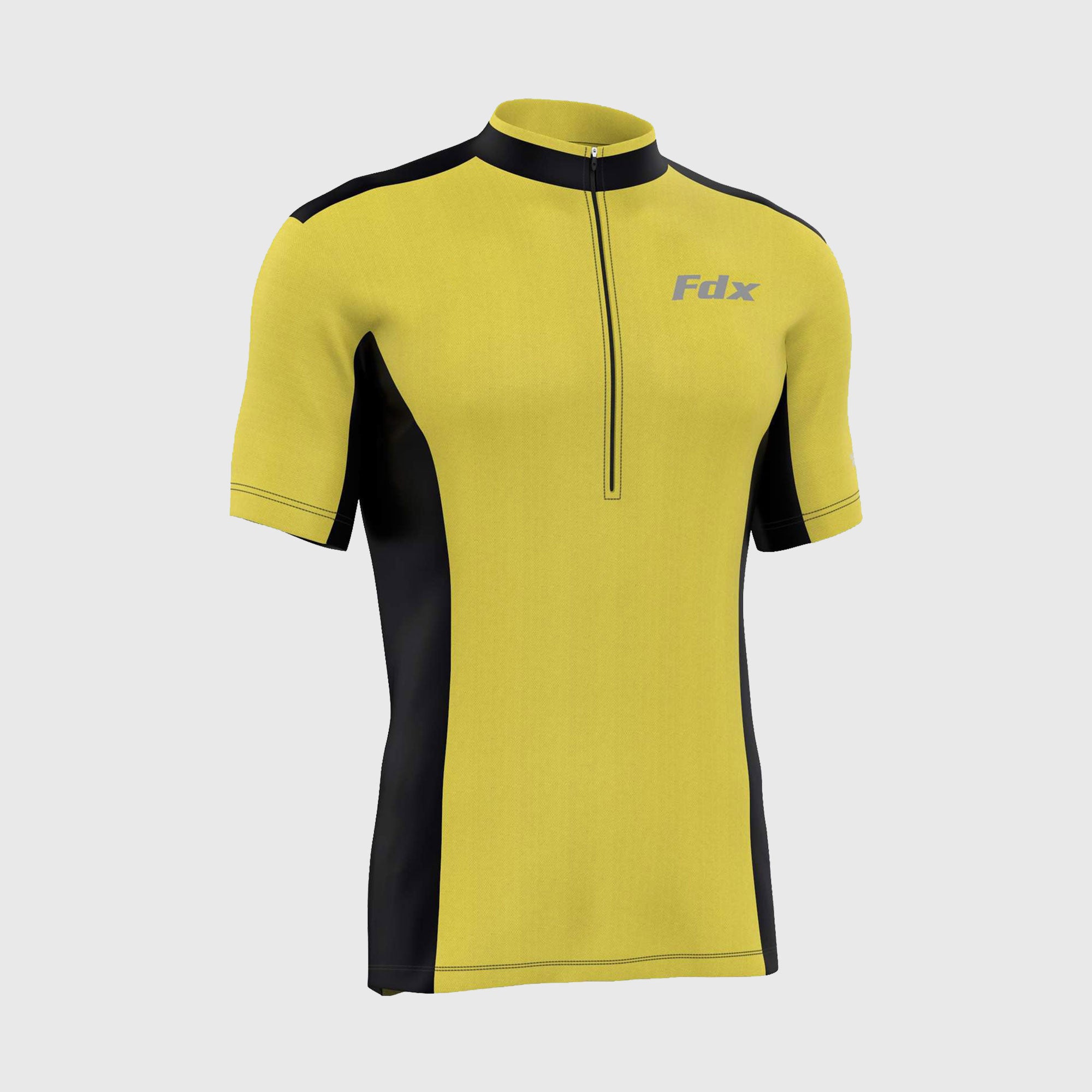 Fdx Mens Yellow & Black Short Sleeve Cycling Jersey for Summer Best Road Bike Wear Top Light Weight, Full Zipper, Pockets & Hi-viz Reflectors - Vertex