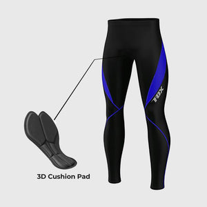 Fdx Mens Blue 3D Anti Bacterial Gel Padded Cycling Tights For Winter Roubaix Thermal Fleece Reflective Warm Leggings - Viper Bike Long Pants