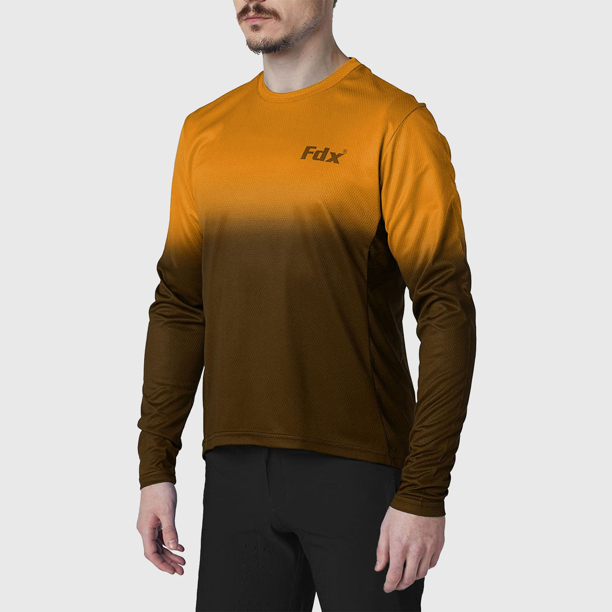 Fdx Men's MTB Jersey Yellow Brown Lightweight, Breathable Fabric Hot season Mountain Bike Jersey with Secure pockets Cycling Gear Uk