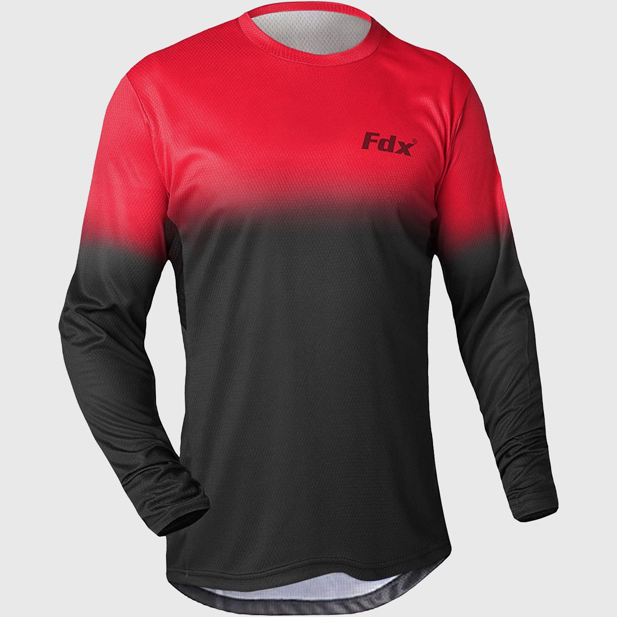 Fdx Men's Red Black MTB Jersey Lightweight, Breathable Fabric Summer Mountain Bike Jersey Cycling Gear Uk
