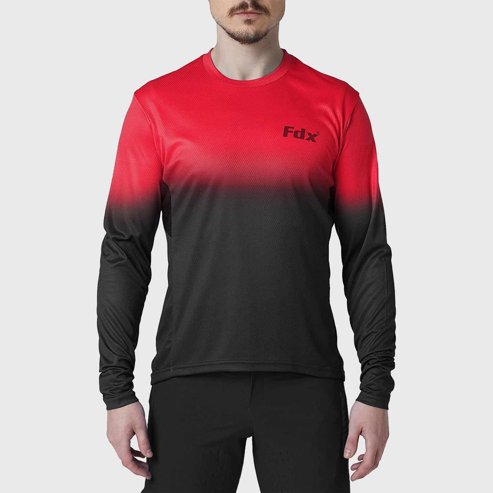 Fdx Men's Red Black MTB Jersey Lightweight, Breathable Fabric Summer Mountain Bike Jersey Cycling Gear Uk
