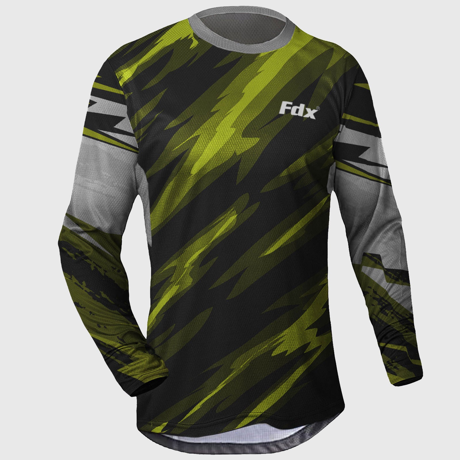 Fdx MTB Jersey Men's Green Black Lightweight, Breathable Fabric Hot season Mountain Bike Jersey zip pockets Cycling Gear