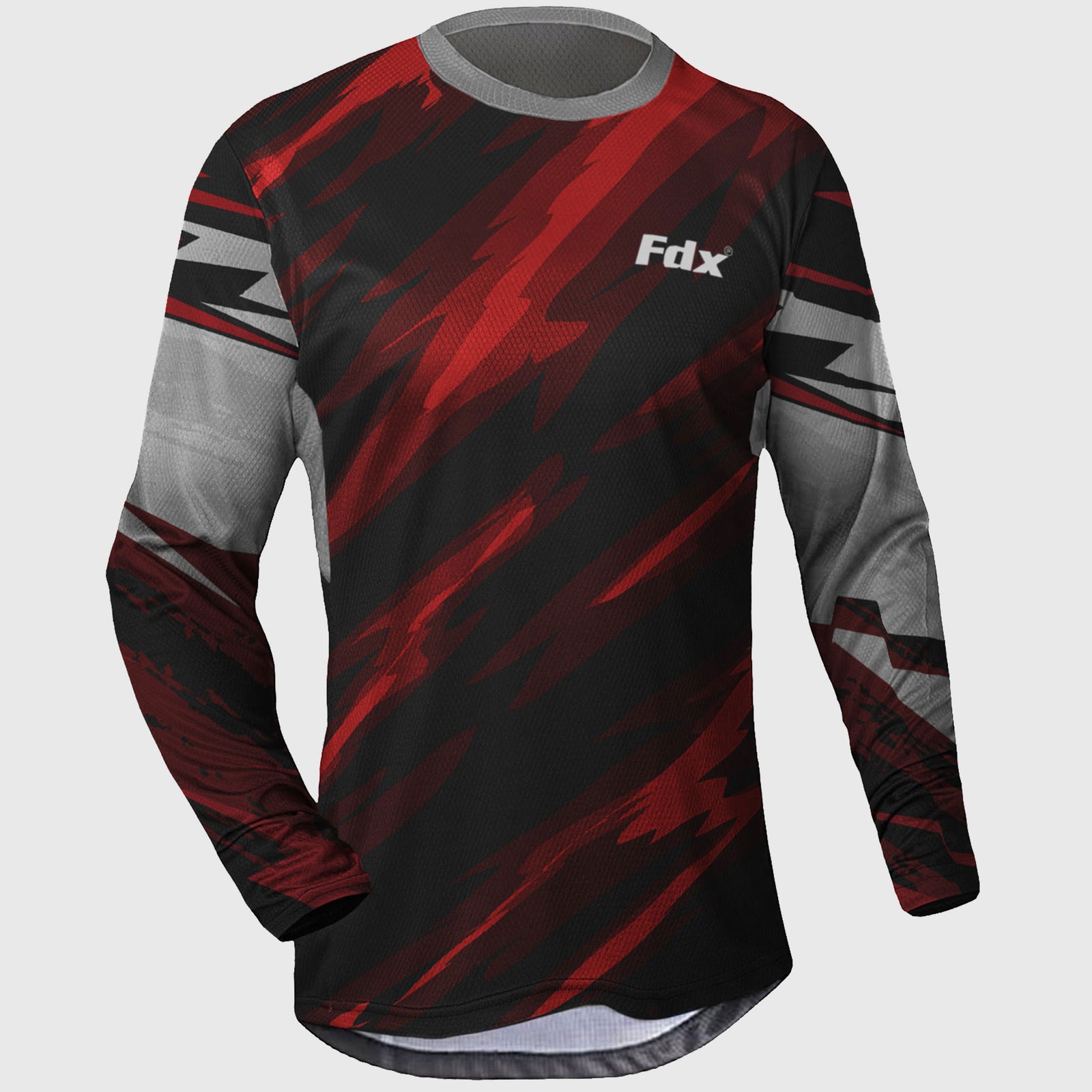 Fdx MTB Jersey Men's Red Black Lightweight, Breathable Fabric Hot season Mountain Bike Jersey zip pockets Cycling Gear