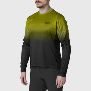 Fdx Men's MTB Jersey Green Black Lightweight, Breathable Fabric Hot season Mountain Bike Jersey with Secure pockets Cycling Gear Uk