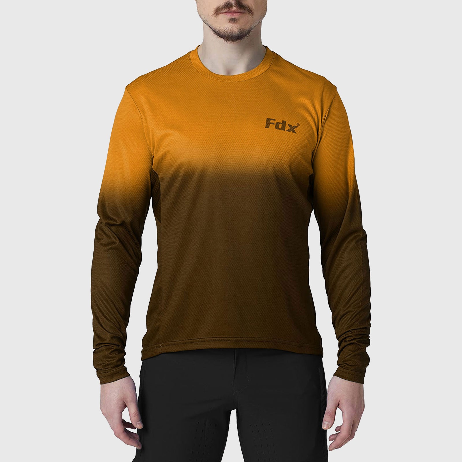 Fdx Men's yellow Brown MTB Jersey Lightweight, Breathable Fabric Summer Mountain Bike Jersey Cycling Gear Uk