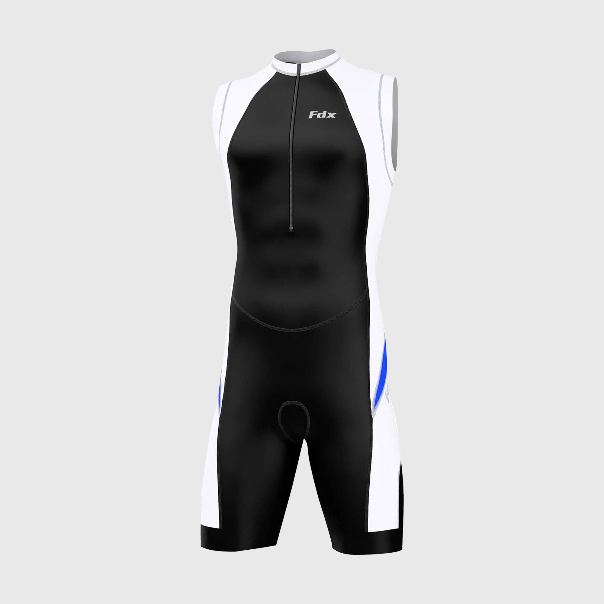 Fdx Mens Black & Blue Sleeveless Gel Padded Triathlon / Skin Suit for Summer Cycling Wear, Runnung & Swimming Half Zip - Zion
